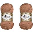 Alize Diva Yarn Hand Knitting Yarn 100% Microfiber Acrylic Yarn Alize Diva Silk Effect Thread Crochet Art Lace Craft Lot of 2 skeins 200gr 767 yds (261-Red Brown)