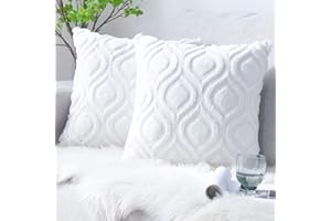 Sunia Juego de 2 Fundas de Almohada Funda de Cojín Boho Cojines Decorativos de Mezcla de Lana para Sofá Cama Sala de Estar Sofá Dormitorio 45x45 cm Blanco Puro