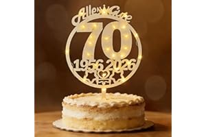 Tortendeko 70 Geburtstag Frau Mann, Seutgjie 70. Geburtstag Cake Topper Holz mit LED Lichterkette 1956 bis 2026 Kuchen Deko