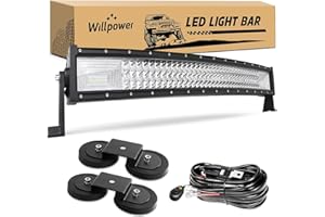 Willpower 405W Barre LED Courbée avec Support magnétique et câblage 32 Pouces Combinaison Spot et Flood Rampe LED pour Voiture Camion Tracteur SUV ATV 4x4