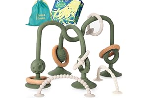 JUMBLE DREAM Jumble Jangle Baby Teething Toys – BPA-Free, Multi Purpose High Chair Toys for Babies: Suction Teething Relief with Sensory Toy Textures for Infants and Toddlers 0–24+ Months (Green)