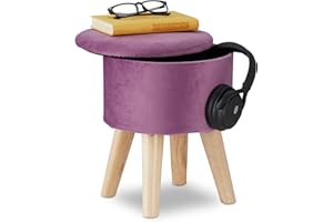 Relaxdays Pouf Contenitore Rotondo, Sgabello Poggiapiedi Imbottito in Velluto, Gambe in Legno, 36 x 30 cm, Malva