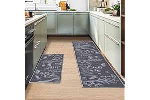 MIQEBX 2 Pcs Kitchen Rugs and Mats, Anti Fatigue Kitchen Rug Sets,Comfort Floor Mats Washable Non Slip Kitchen Rug Runner for Office Sink Laundry (Flowers E, 43x150cm+43x75cm)