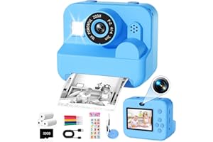 GKTZ Cámara de Fotos Instantáneas - Doble Cámara Fotos Infantil con Papel de Impresión y Tarjeta SD de 32G, Regalo para Niños de 3 a 14 años (Azul)