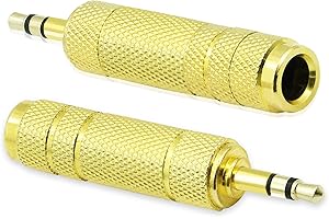 PNGKNYOCN Adapter do słuchawek stereo 3,5 mm do 6,35 mm pozłacany 1/8" wtyczka męska TRS na 1/4" żeński adapter gniazda stereo do słuchawek, wzmacniacza itp. (2-pak)
