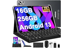 DMOAO Tablet 11 Pulgadas Android 13 con Triple Cámara(13MP+5MP+2MP), 2K FHD Tablet con IPS 2000 * 1200, 16GB RAM 256GB ROM(1TB Ampliable), 5G Wi-Fi, 2.0 Ghz, BT 5.0, 8600 mAh, Tablet con Teclado, Gris