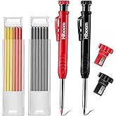 Hiboom 2 Solid Carpenter Pencils with 14 Refills Long Point Deep Hole Mechanical Pencil Marker with Built-in Pencil Sharpener