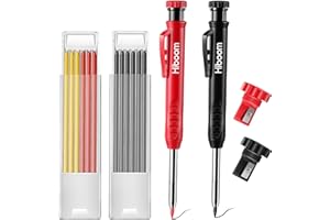 Hiboom 2 Pezzi Matita da Carpentiere Solida con 14 Ricariche, Marcatore a Matita Meccanica con Foro Profondo dal Naso Lungo Strumento di Marcatura con Temperino Incorporato (Nero, Rosso)