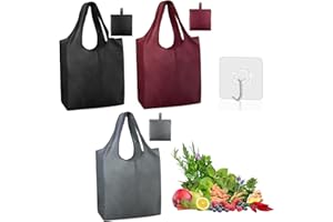 GmwyCzV 3 sztuki składana torba na zakupy, torba na zakupy wielokrotnego użytku, ekologiczna torba z małym haczykiem, lekka szybkoschnąca, odporna na rozdarcie, na zakupy, podróże, piknik, czarny,