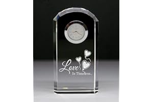 County Engraving Engraved, Love Is Timeless Crystal Glass Mantel Clock in Gift Box