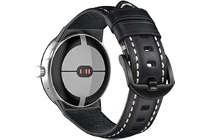 KeeFos Leather Strap Compatible with Google Pixel Watch 4 45mm 2025/Google Pixel Watch 3 45mm, Soft Leather Straps for Women Men, Adjustable Watch Band - Black