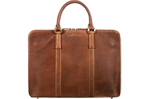 STILORD "Leonora Slim Leather Briefcase for Women Business Bag for Work - Ideal as 15,6-16 Inch Laptop Bag with Handle - Genuine Leather Handbag with Metal Feet Colour:veleta - brown
