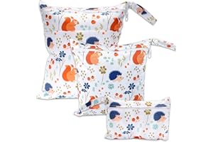 ABirdon Pack of 3 Wetbag Nursery Wet Bag Nappy Bags Zip Waterproof Washable Wetbag Organiser for Toddler Nappies Travel Gym Beach Pool, B-hedgehog, travel bag