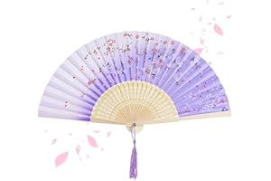 IRYNA Handheld Fan Folding, Folding Fan Hand Held Fan for Women, Vintage Chinese Fan, Handheld Silk Folding Fan for Birthday Gift Wedding Party Decoration (Purple)