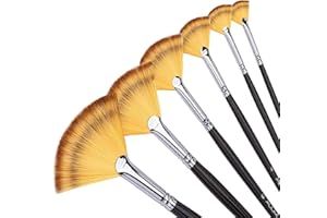 FUUMUUI pennelli a ventaglio-Set di pennelli per artisti 6 pezzi manico lungo in legno di betulla per pittura ad acrilico, olio, tempera e acquerello