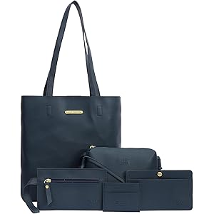Bagsy Malone Women's Vegan Leather Stylish Tote Bag Pack of 5 | Ladies Purse Handbag | Womens Day Gift