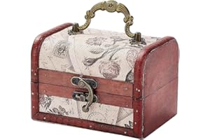 CALFOVERA Retro Small Wooden Pirate Keepsake Box Vintage Treasure Chest Mini European Decorative PU Leather Jewelry Stroage Cases with Handle for Jewelry Pearl Trinkets Birthday Gifts