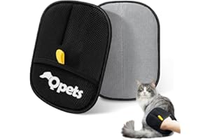 Qpets® Pet Hair Removal Gloves, Static-Enhanced Pet Hair Removal Mitt, Reusable Grooming Mitt Cleaning Glove for Furniture, Carpets, Car Seats & Gentle Massage for Dogs Cats (23.5x18cm)