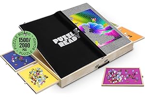 PUZZLE READY Planche de Puzzle prête à l'emploi avec tiroirs colorés et Tapis de Couverture Planche de Puzzle en Bois de (1500 Stück (3-Kipp-Winkel))