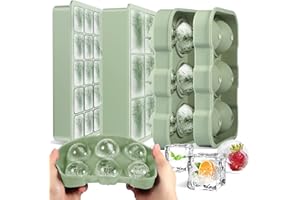 RYMALL Silikonowa forma do kostek lodu, zielona, 3 szt., pojemnik na kostki lodu z pokrywką, duży pojemnik na kostki lodu do łatwego rozpuszczania, bez BPA, elastyczna forma do schłodzonych napojów,