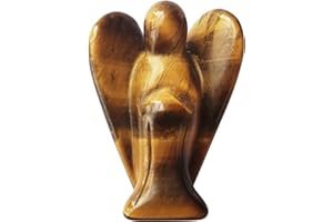 Lovionus89 Natural ojo de tigre guardián estatua de ángel, tallada a mano piedra curativa bolsa de cristal figuras decoración, 5 cm