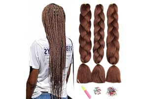 ‎SHOWJARLLY ShowJarlly Kunsthaar Haar, Dunkelkastanienbraun Haar Braids Extension, Ombre Jumbo Braid Haarverlängerung 24", Zöpfe Box Braid Haar Kunsthaar Haar Zum Einflechten 33#