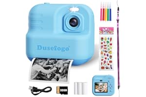 DUSEFOGO Macchina Fotografica Bambini Istantanea,1440P HD 2.4 Pollici Fotocamera Bambini Selfie con 32GB TF e Carta da Stampa, Giocattolo Regalo di Natale Compleanno Bambino e Bambina 3-12 Anni (Blu)