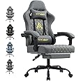 Symino Gaming Chair with Footrest, Computer Ergonomic Video Game Chair, Adjustable Swivel Task Chair with Lumbar Support, PC Chairs, PU Leather Game Chairs for Adults, Grey