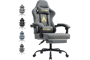 Symino Gaming Chair with Footrest, Computer Ergonomic Video Game Chair, Adjustable Swivel Task Chair with Lumbar Support, PC Chairs, PU Leather Game Chairs for Adults, Grey