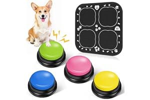 REAQUE Pulsanti Parlanti per Cani, Pulsanti di Addestramento per Cani Pulsanti per Animali Domestici Pulsanti per Cani per la Comunicazione Buzzer con Funzione di Registrazione, Confezione da 4 con Tappetino