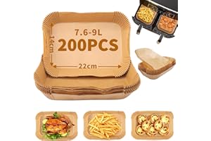 FOENWOEN Papel Freidora Aire 22x14cm, 200Pcs Papel Air Fryer Rectángulo Antiadherente Desechable,Papel Horno Freidora Aire Resistente al Agua y al Aceite,Papel para Freidora de Aire,Papeles Airfrier(Natural)