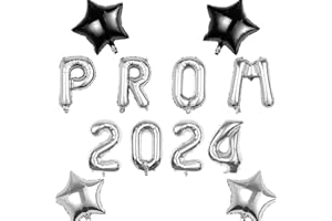 Pargleev Prom 2024 Balloons with Star Hanging Foil Balloons Letter for High School College Grad Graduation Retirement Party Decorations Black Silver
