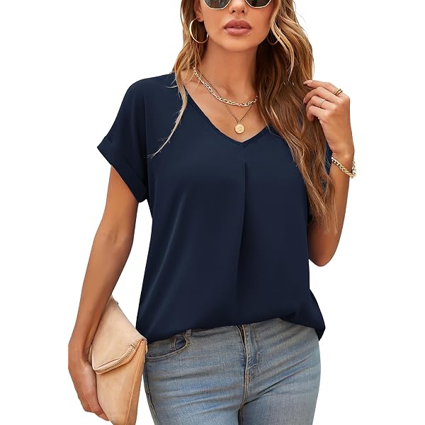 Chemisier Femme Élégant Manches Longues Col V Boutonné - Chemise Décontractée Polyester Recyclé