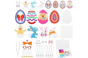 Wishstar Perline da Stirare Pasqua,Perline a Fusione 10 Colori,Perline da Stirare Kit,Lavoretti Fai-da-Te per Bambini di Pasqua，Lavoretti pasquali con Uova Colorate e Coniglietto