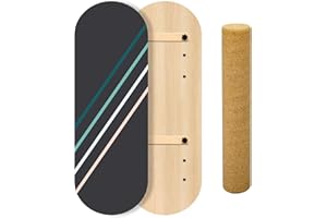 WUHUHAI Balance Board Trainer, Wooden Balancing Board with 3 Adjustable Stoppers, Balance Roller Boards to Build Core Stability, Wobble Board for Skateboarding, Hockey, Snowboarding, Surfing & Yoga Training