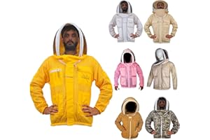 URBANSBEE Beekeeping Jacket 3-Layer Round Hat Pattern Vented Mask Beekeeping Jacket Protection for Beekeepers'… (2XL, Yellow)
