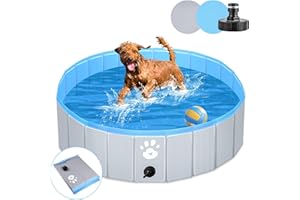 Pmgud Piscina Portatile per Cani Ø 120cm per cani bambini piscina per bambini o altri animali Spessore rinforzato 5mm portatile e pieghevole - grigio