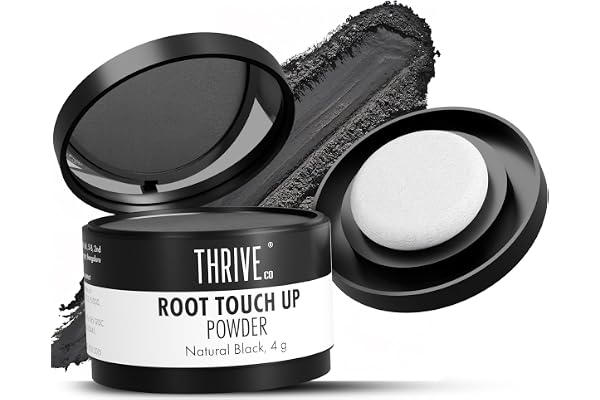 ThriveCo Root Touch-Up Powder Natural Black Instantly Covers Up Greys & Bald Spots Non-Sticky, Mess-Free Application With Hyaplex Anti-Breakage Technology Cover-Up Hair Powder, 4 g