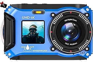 Digitalkamera, Yixinxin 4K 64MP 33FT UHD Unterwasserkamera zum Schnorcheln mit 32GB Karte Dual-Screen Kompakte wasserdichte staubdichte schwimmfähige Kamera Autofokus Digitalkamera wasserdicht 1500mAh