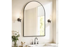 SONGMICS Bathroom Mirror, Wall Mounted Vanity Mirror, Arched, Aluminium Frame, 91 x 61 cm, with Safety Film, Easy Installation, for Living Room, Bedroom, Bathroom, Ink Black LWM011BD01