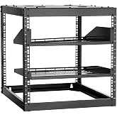 VEVOR 10U Open Network Rack, 585mm Depth, Wall or Floor Server Rack, Heavy Duty 4 Posts, with Ventilated Shelves and Mounting