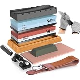 Sharpening Stone Kit for Kitchen &ndash; 400/1000 3000/8000 Corundum Sharpener Knives with Non-Slip Base Silicone Angle Guide Crush