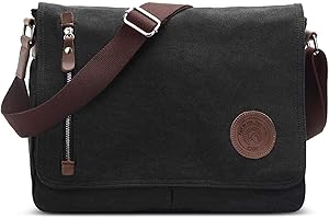 DORRISO Uomo Borsa a Tracolla Moda Borse Messenger Ventiquattrore 14 pollici Laptop Messenger Bag Briefcase Viaggio Causale Lavoro Scuola Tela Borsa a Tracoll Nero