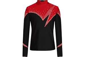 RUNQHUI Barn pojke topp dans strass långärmad outfit konståkning topp skjorta gymanstisk tröja
