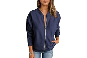 Timuspo Womens Zip Up Sweatshirts Jackets Trendy Bomber Jacket Long Sleeve Loose Outwear Casual Coats with Pockets