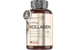MAXMEDIX 120 Collagène Marin Pur Gélules - 1170 mg (2 Mois) Collagene Marin Hydrolysé Type 1,Peptide de Collagene Hydrolysé NatiCol, Pour les Os, les Muscles, la Peau, Protéines de Collagène,Certifié Agrolab