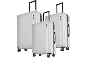 GinzaTravel Hartschalen Koffer Trolley Set3 ABS Material Reisekoffer 4 Rollen Leicht Handgepäck Koffers mit TSA Schloss für Reisen (M-L-XL-Set) (Silber Set)