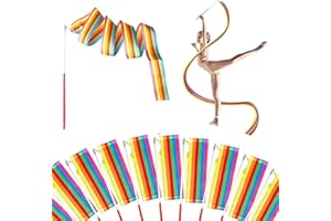 JPESYGFDK 10 Stücke Tanzband Mit Stab Kinder, 200cm Tanzbänder Kinder Tanzen Streamer, Regenbogen Gymnastikband Tanzband Schwungband Mit Stab Kinder Mädchen, Für Künstlerische Tanztraining Baraufführung