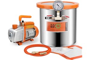 BACOENG Kit Camera a Vuoto Inox da 12 L con Coperchio in Vetro Temperato– Pompa per il Vuoto Monostadio 85 Lt/min