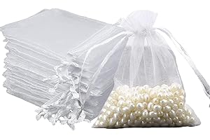 Intckwan 50 bolsas de organza blancas, 10 x 15 cm, de organza, regalo, joyas, bodas, caramelos, con cordón de satén, para festivales, fiestas y bodas